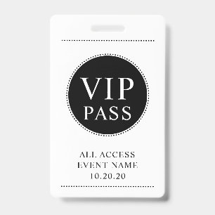VIP All Access Event Simple Black White ID Badge