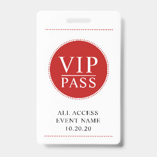 VIP All Access Event Simple Red White ID Badge