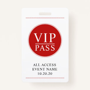 VIP All Access Event Simple Red White ID Badge