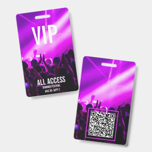 VIP All Access Festival Badge QR Code ID Badge