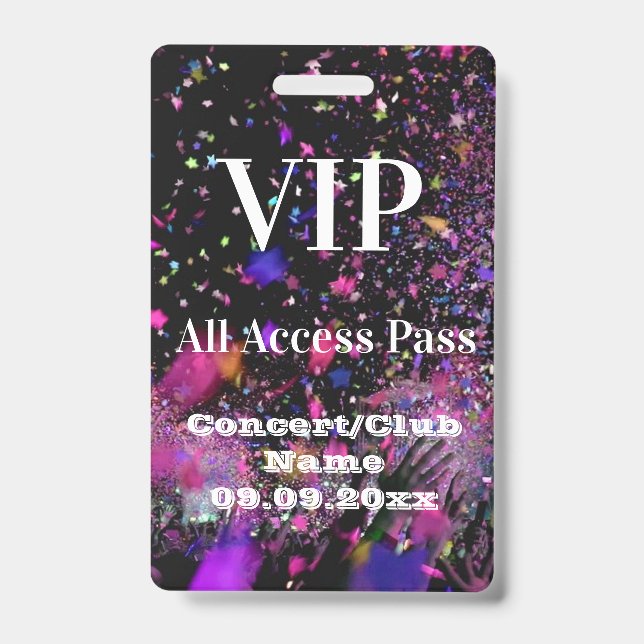VIP All Access Name Photo Concert Club Party ID Badge (Front)