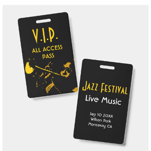 VIP All Access Pass at Musical Event Vertical Badg ID Badge