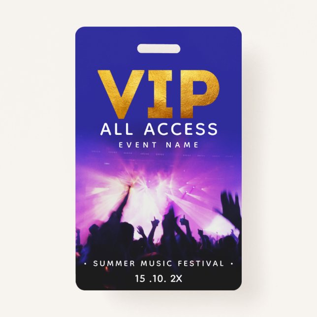 VIP All Access Pass Concert Festival ID Badge (Front)