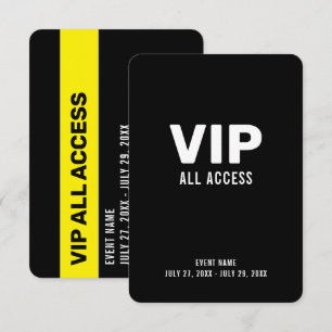 VIP All Access Pass Event ID Badge 3.5" x 5" Invitation