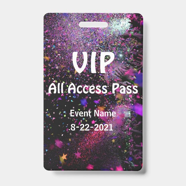 VIP All Access Pass Vertical Customise Badge ID Badge (Front)
