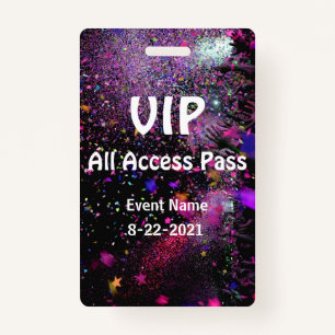 VIP All Access Pass Vertical Customise Badge ID Badge