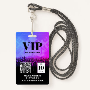 VIP All Access QR Code Birthday ID Badge