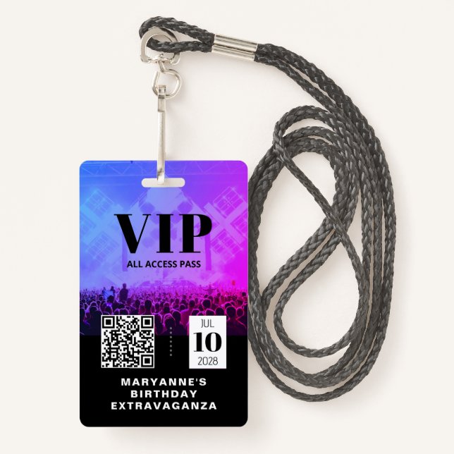 VIP All Access QR Code Birthday ID Badge (Front with Lanyard)