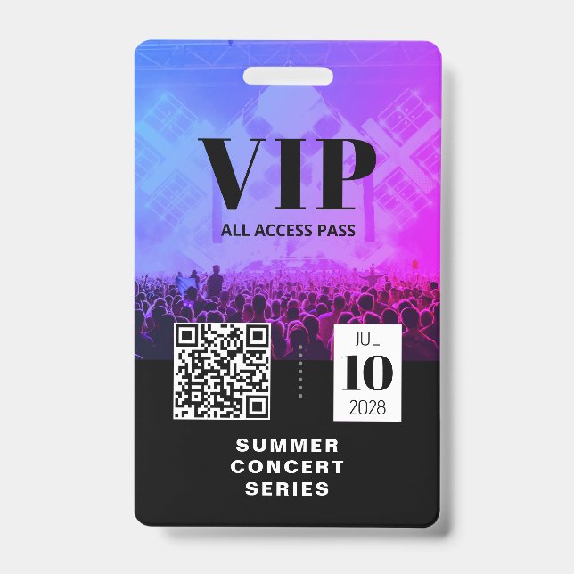 VIP All Access QR Code Concert Badge ID Badge (Front)