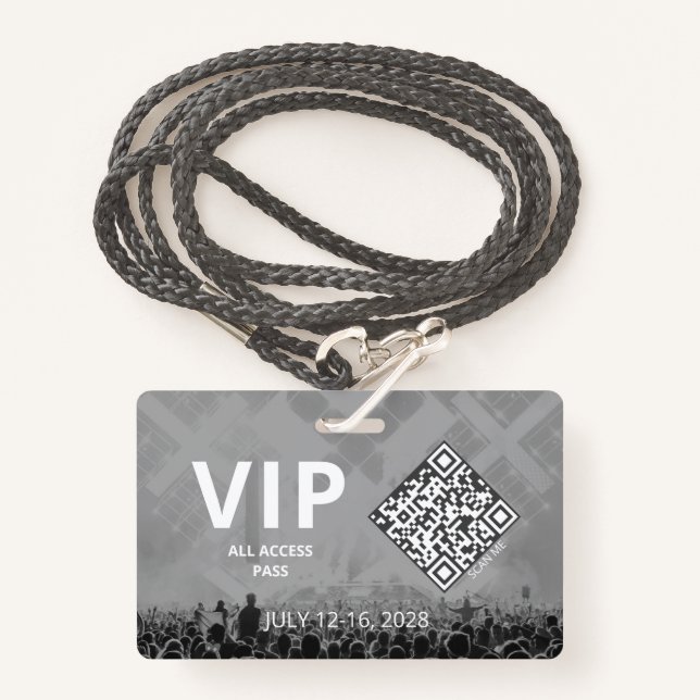 VIP All Access QR Code Event Horizontal ID Badge (Front with Lanyard)