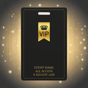 VIP Backstage Pass Concert Black & Gold ID Badge