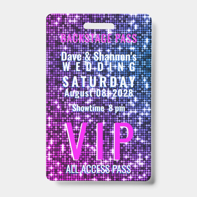 VIP Backstage Pass Wedding Table Seating ID Badge (Front)