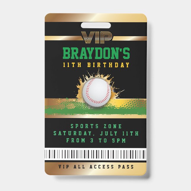 VIP Baseball ALL ACCESS Gold Pass Badge ID Badge (Front)