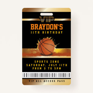 VIP Basketball Birthday ALL ACCESS Gold Pass ID Badge