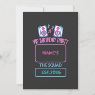 VIP Birthday Party Neon Squad Personalised Guest N Invitation