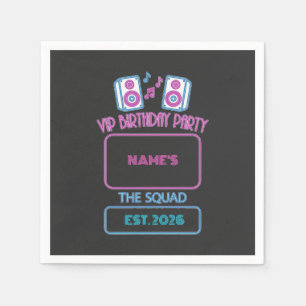 VIP Birthday Party Neon Squad Personalised Guest N Napkin