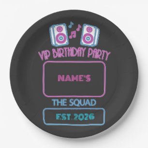 VIP Birthday Party Neon Squad Personalised Guest N Paper Plate
