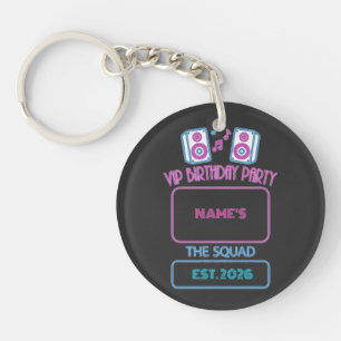 VIP Birthday Party Neon Squad Personalized Guest N Key Ring