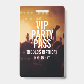 VIP Birthday Party Pass Custom Photo Concert Badge ID Badge