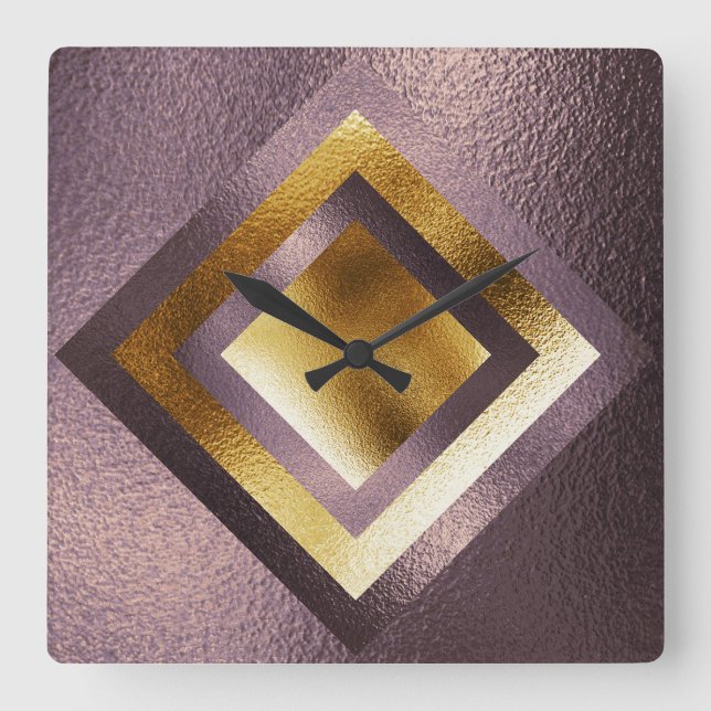 Vip Bordeaux Gold Metallic Shiny Geometric Clock (Front)