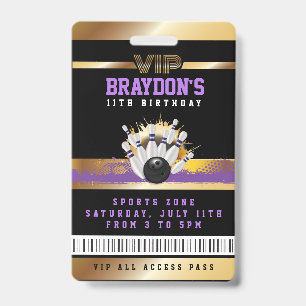 VIP Bowling ALL ACCESS Gold Pass Badge ID Badge