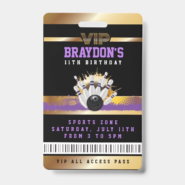 VIP Bowling ALL ACCESS Gold Pass Badge ID Badge (Front)
