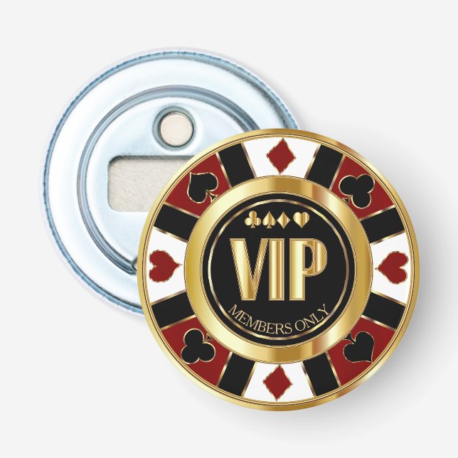 VIP Casino Poker Chip Las Vegas - Red / Gold Bottle Opener (Front)