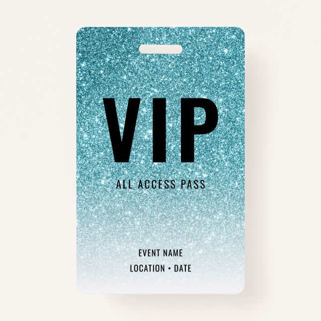 VIP Custom Event or Concert Blue Glitter ID Badge (Front)
