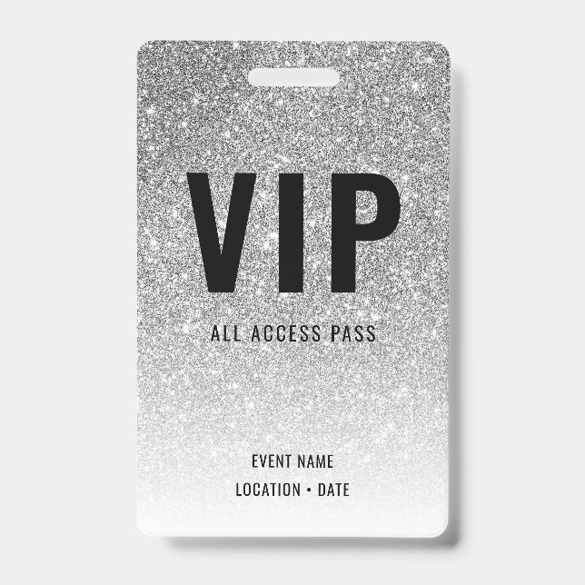 VIP Custom Event or Concert Silver Glitter ID Badge (Front)
