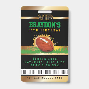 VIP Football Birthday ALL ACCESS Gold Pass Badge ID Badge