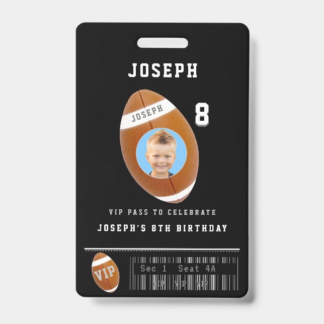 VIP Football Pass Custom Photo Birthday Part ID Badge (Front)