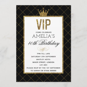VIP Gold and Black Glitter Birthday Invites