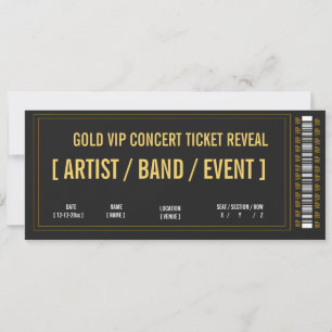 VIP Gold Foil Concert Ticket Reveal Gift Idea Invitation