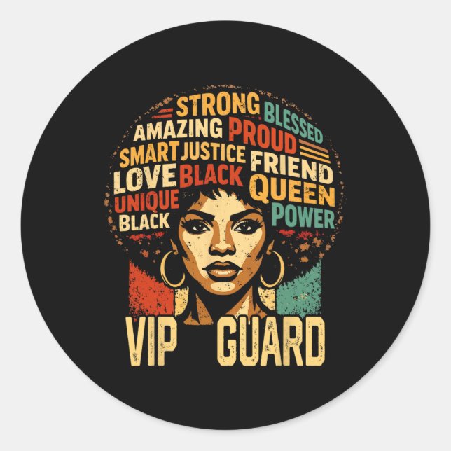 Vip Guard Black History Month Powerful Black Pride Classic Round Sticker (Front)