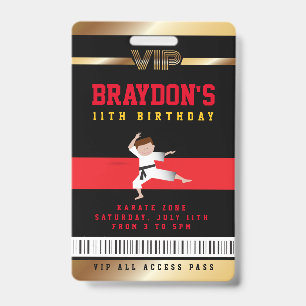 VIP Karate Birthday ALL ACCESS Gold Pass Badge ID Badge