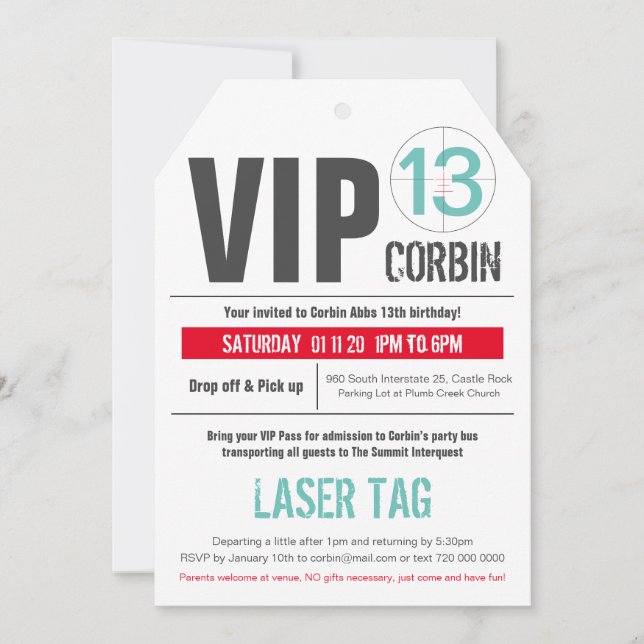 VIP LASER TAG invitation (Front)