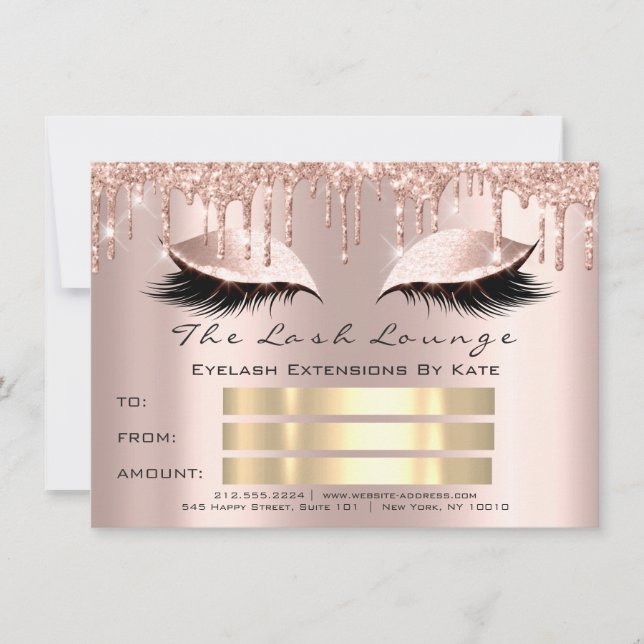 VIP Lashes Rose Spark Gold Makeup Certificate Gift Invitation (Front)