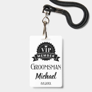 vip member groomsman personalised wedding ID badge