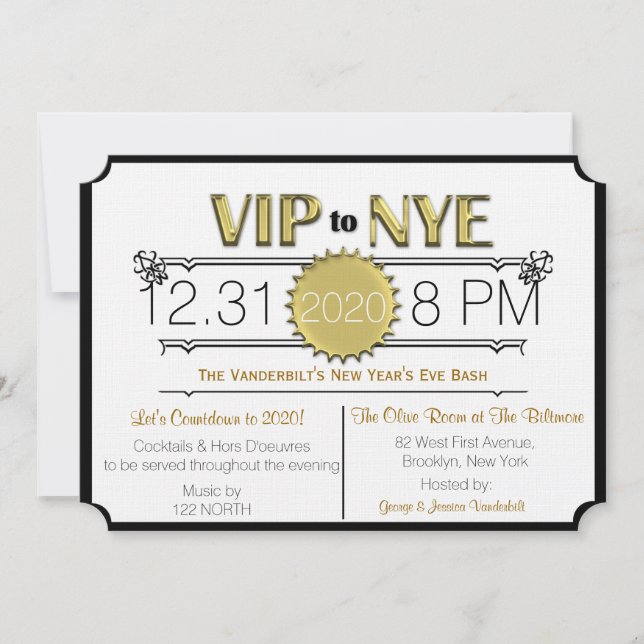 VIP New Years Eve Party Invitation (Front)