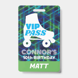 VIP Party Pass Boy Roller Skating Birthday Lanyard ID Badge