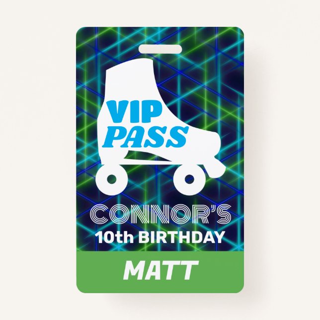 VIP Party Pass Boy Roller Skating Birthday Lanyard ID Badge (Front)
