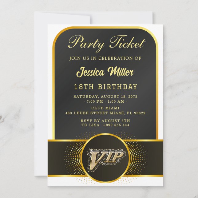VIP Party Ticket Birthday Invitation (Front)