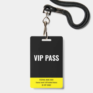 VIP Pass Back Stage Music Festival Black ID Badge