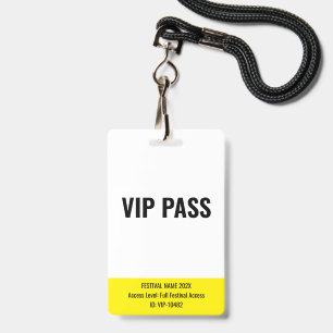 VIP Pass Back Stage Music Festival White ID Badge