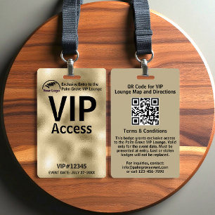 VIP Pass Badge   Custom Gold Foil QR Code & Logo ID Badge