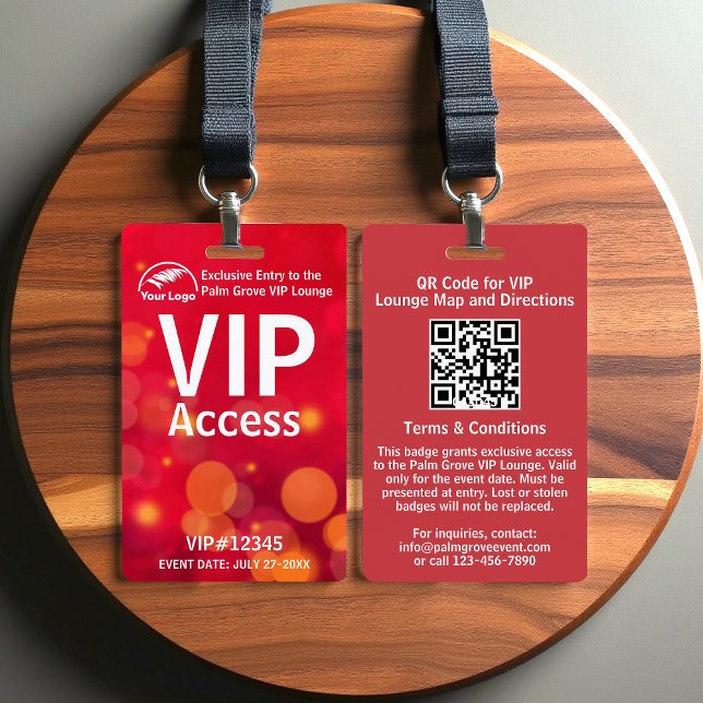 VIP Pass Badge | Custom Red Bokeh QR Code & Logo ID Badge (Creator Uploaded)