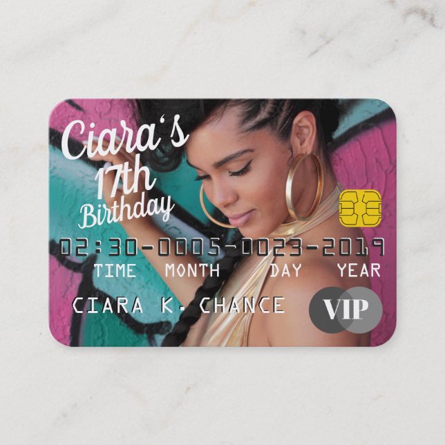 VIP Pass| Credit Card Photo Birthday Invitations (Front)