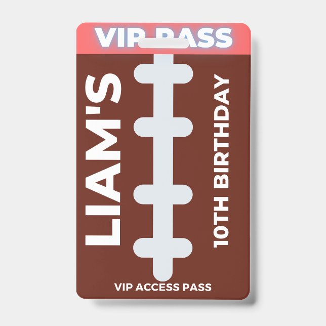 VIP Pass Football Birthday Party ID Badge (Front)
