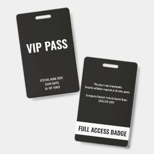 VIP Pass Full Access White Music Festival ID Badge