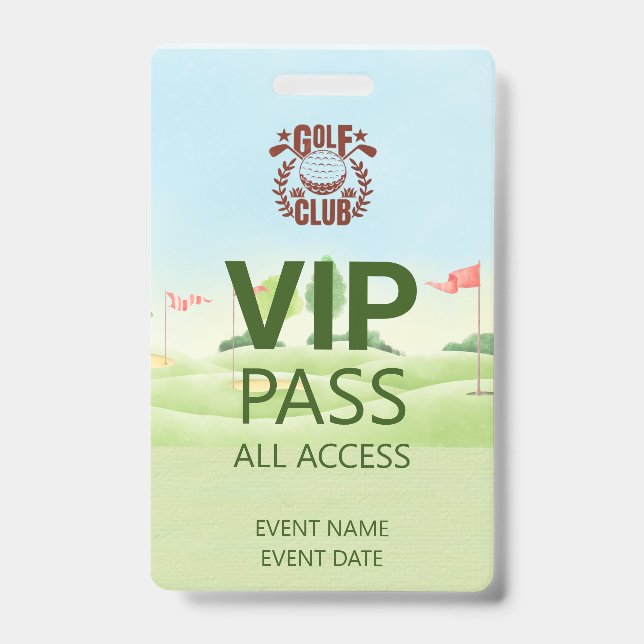 VIP PASS Golf Club League Logo  ID Badge (Front)